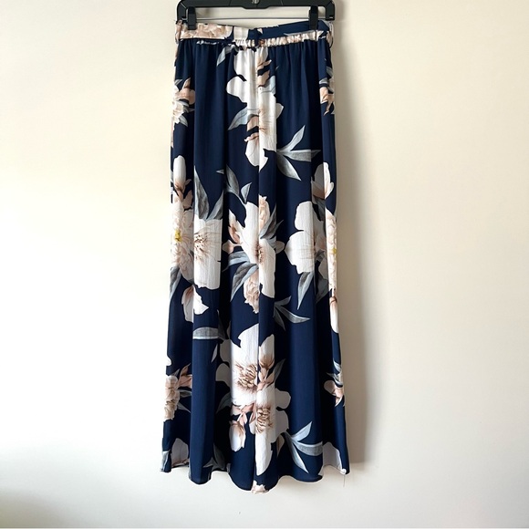 Navy Floral Palazzo Pants with Tie Waist - Picture 6 of 7